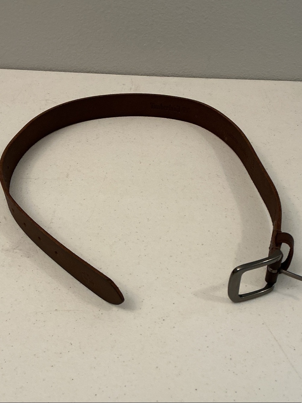 Timberland Chestnut Brown Leather Belt with Silver Buckle